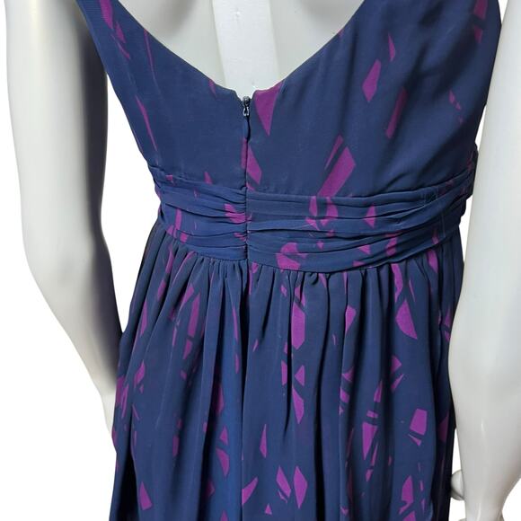 BCBG Generation Navy Purple Abstract Print V-Neck Dress, Size 10 - Picture 12 of 14